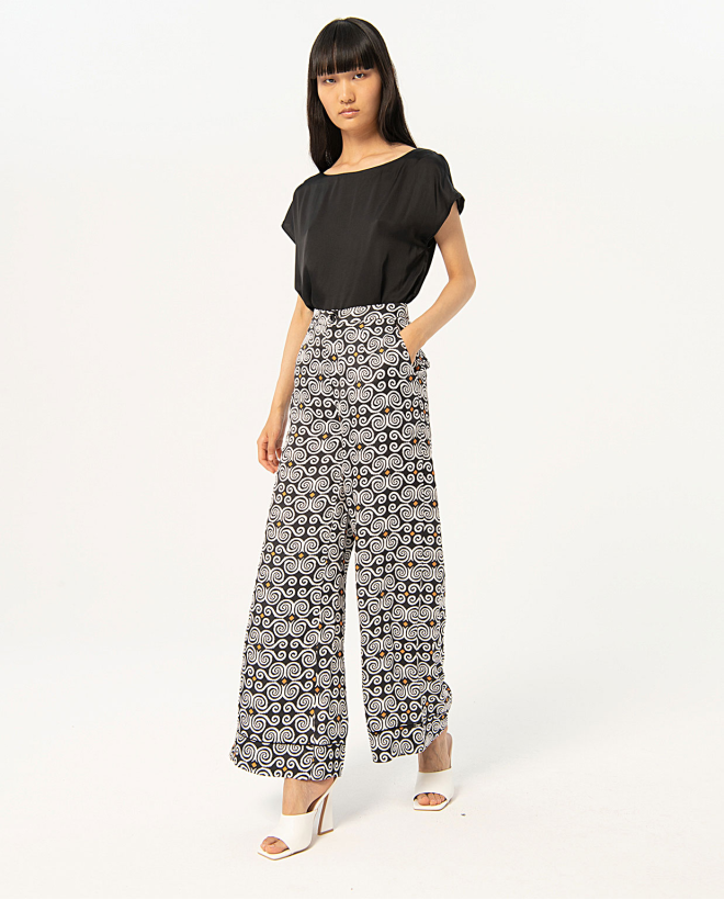 Pantaloni larghi in raso stampato Nero