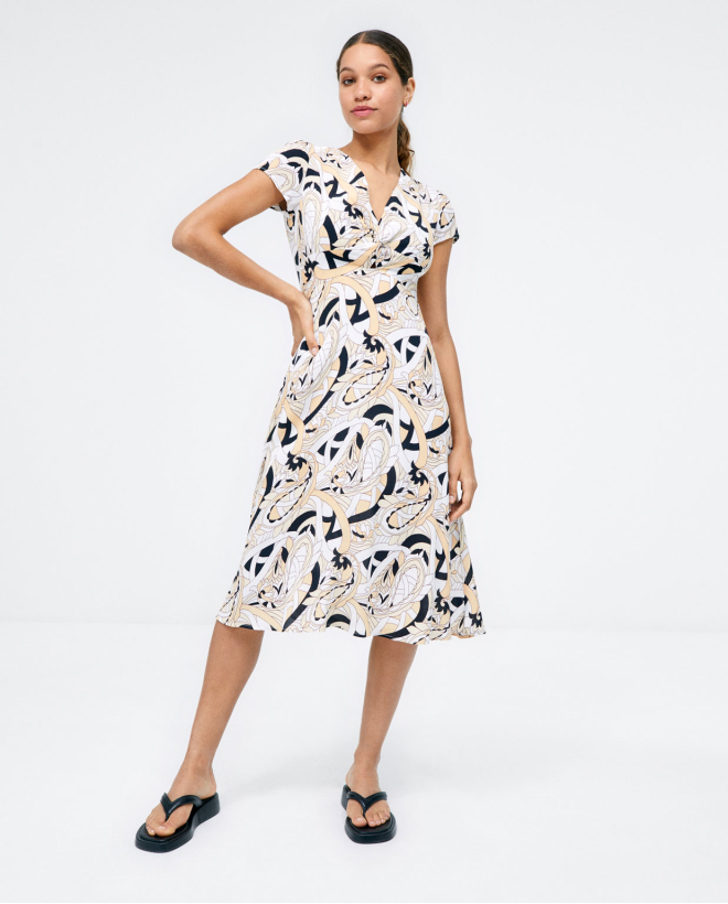 Midi dress with V-neck and...