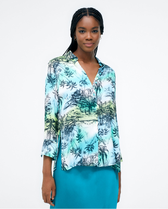 Camicia a maniche lunghe con spacco laterale. Stam Verde