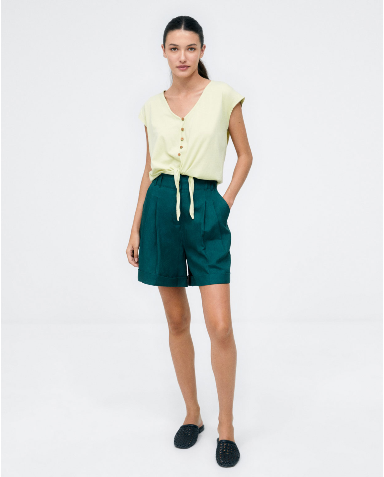 Top giapponese con maniche annodate. Elastico. Verde acido