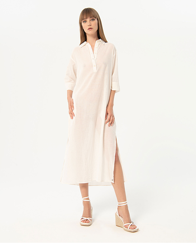 Fine cotton shirt dress White