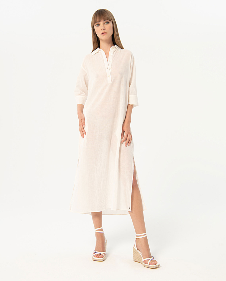 Fine cotton shirt dress White