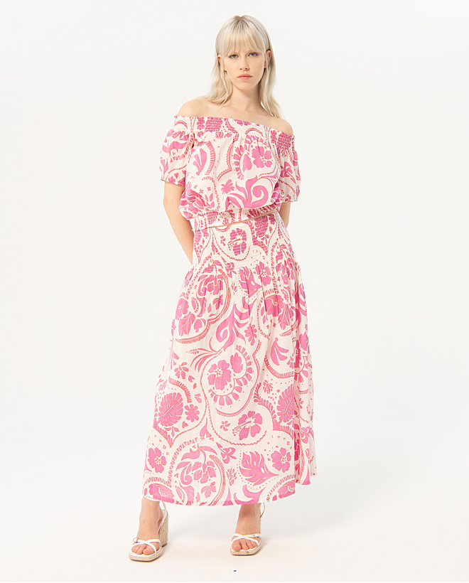 Gonna lunga con arricciatura elastica in vita Fucsia