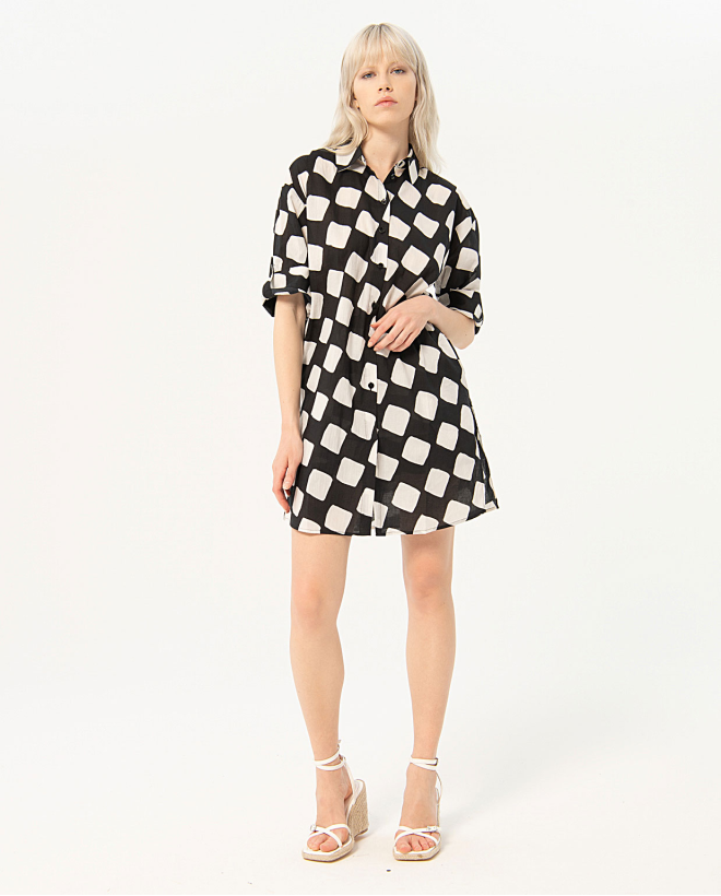 Camicia lunga in cotone pregiato Nero