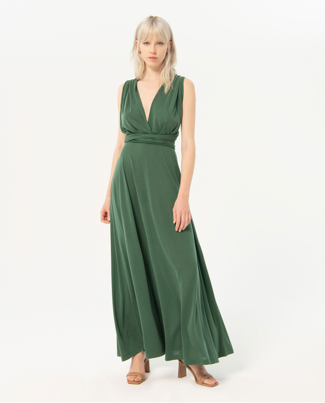 Long dress with multi-position straps Khaki