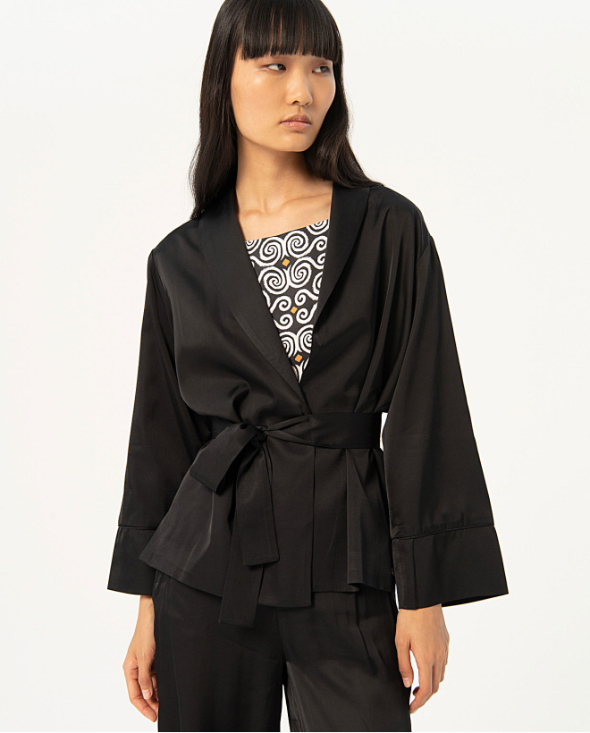Giacca kimono in raso liscio Nero