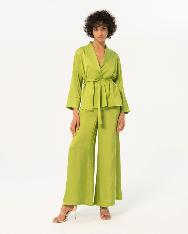 Giacca kimono in raso liscio Verde