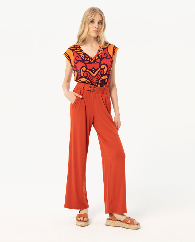 Pantaloni lunghi elasticizzati lisci Mattone