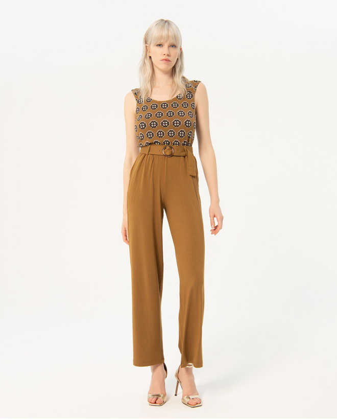 Pantaloni lunghi elasticizzati lisci Tabacco