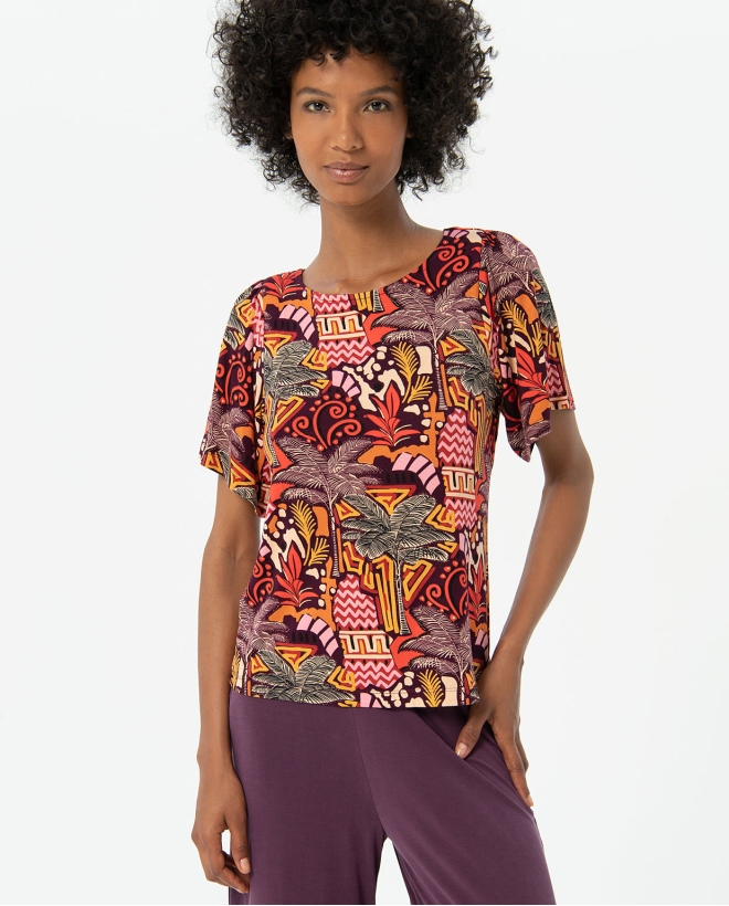 T-shirt elastica a maniche corte in aloe-vera Multi
