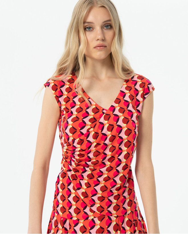 Printed printed cross over crop top Fuchsia