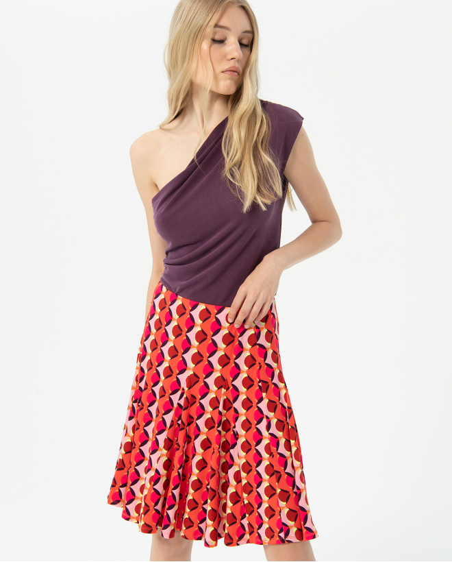 Minigonna stampata con balza Fucsia
