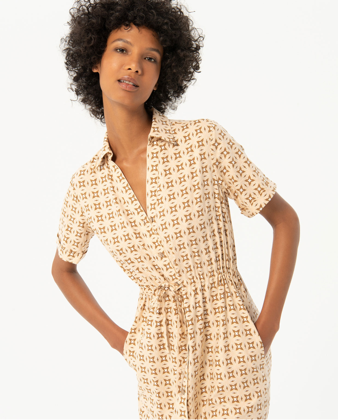 Vestito corto stampato Beige