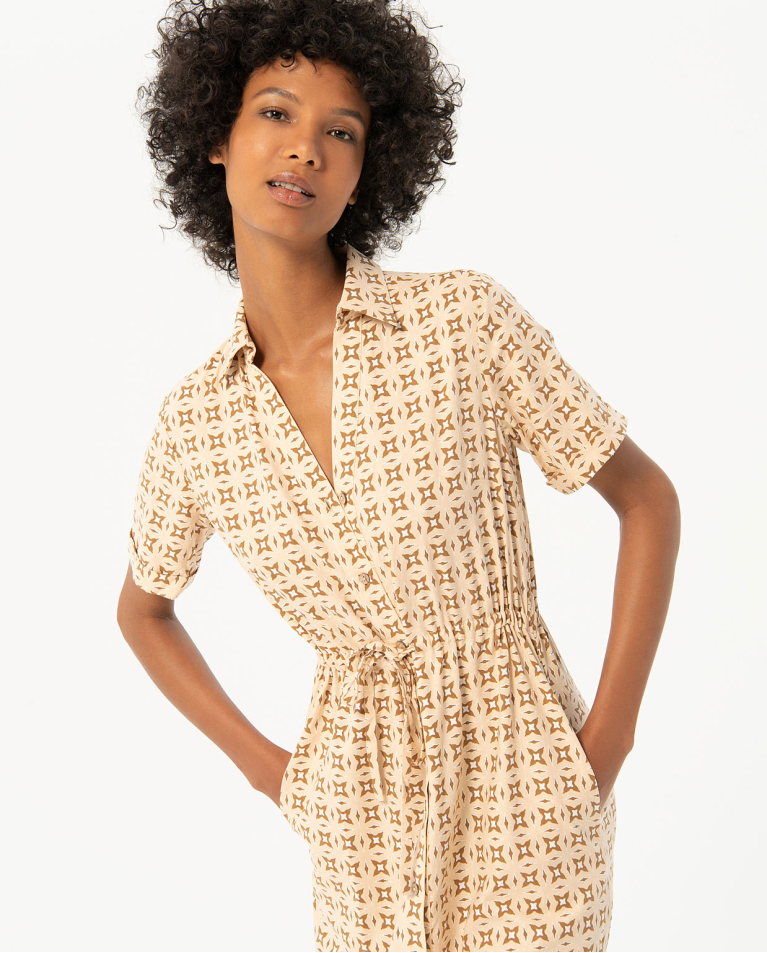 Vestito corto stampato Beige