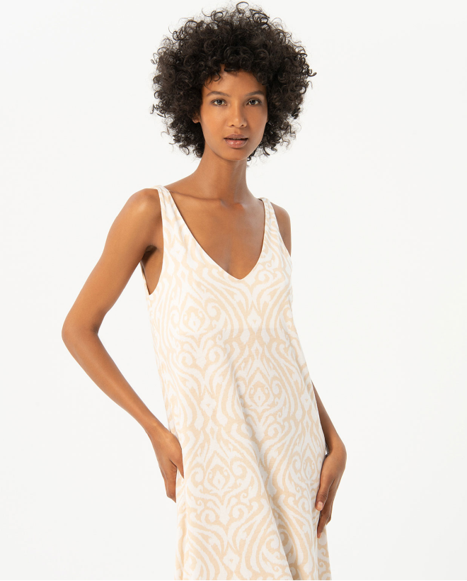 Vestito lungo stampato con spacchi Crudo