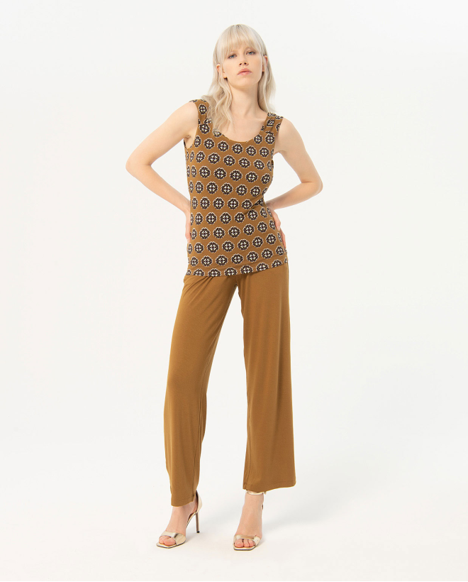 Printed wide strap t-shirt Khaki