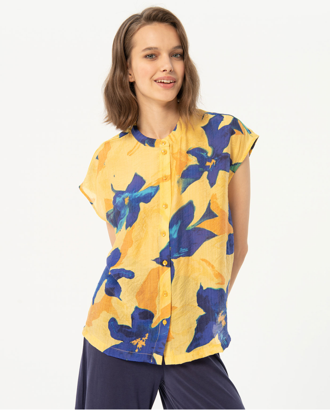 Camicia senza maniche stampata con colletto mao Giallo