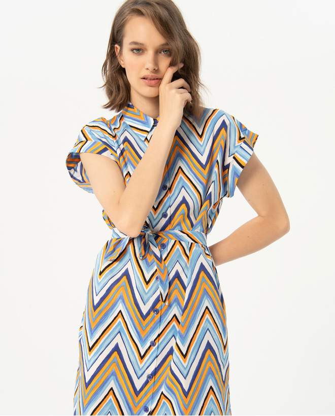 Vestito camicia midi stampato Azzurro
