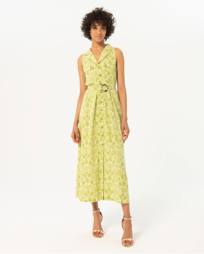 Vestito lungo stampato a camicia Verde