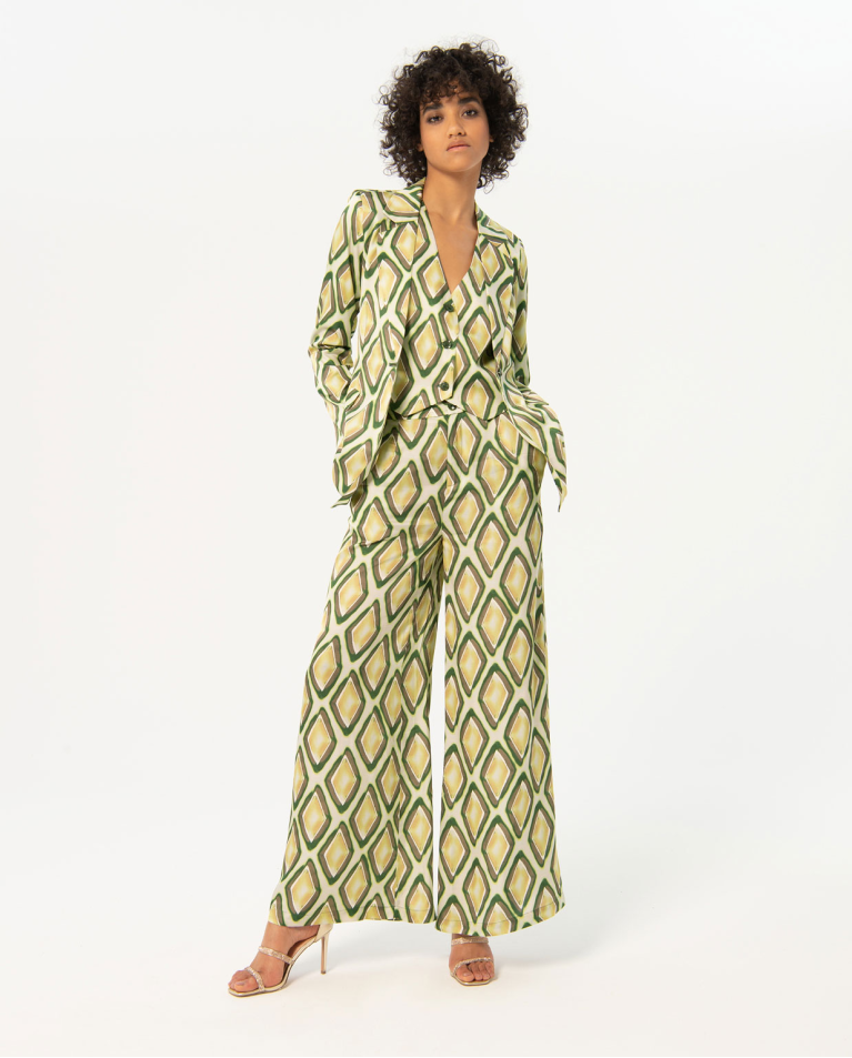 Printed satin blazer with bow Green