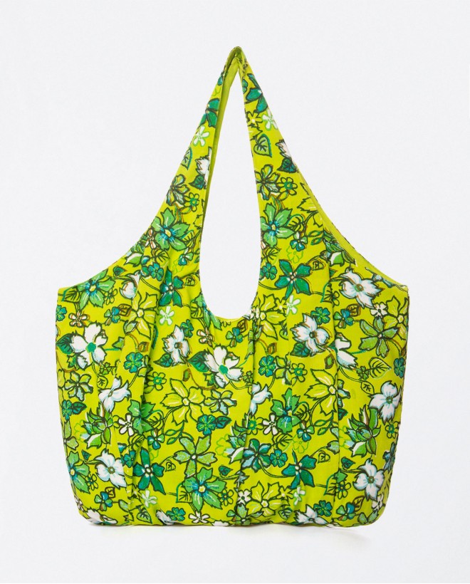 Borsa tote con pieghe. Verde acido