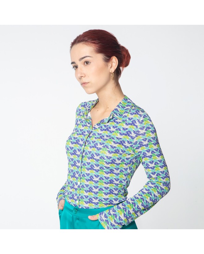 Camicia a maniche lunghe. Elastico. Stampa Azzurro