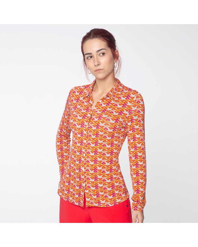 Camicia a maniche lunghe. Elastico. Stampa Arancione