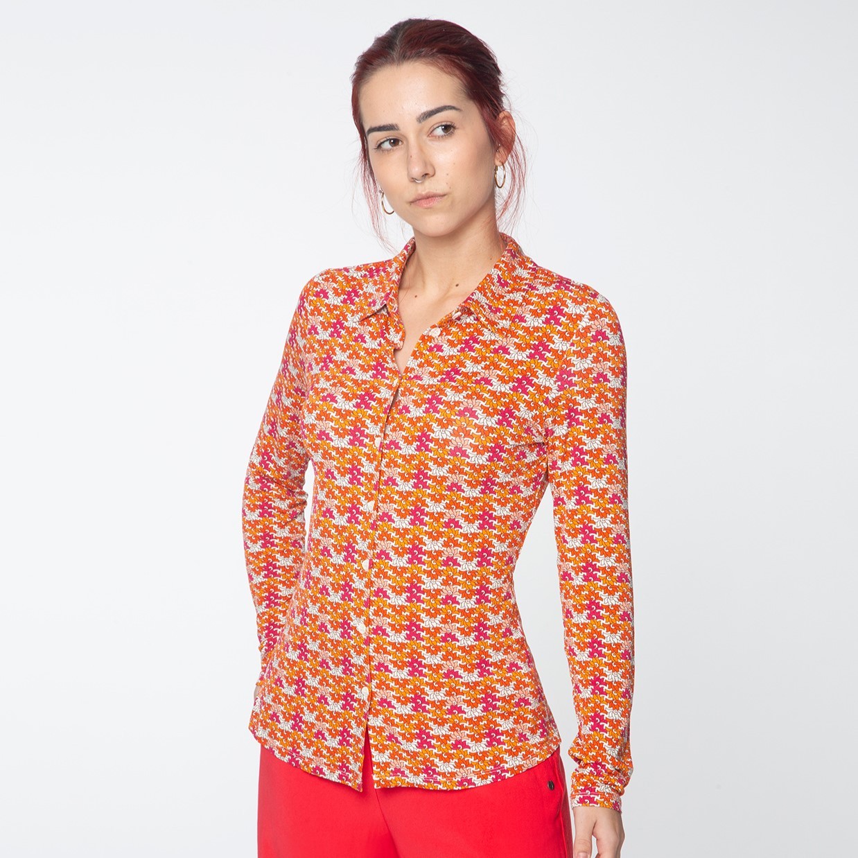 Camicia a maniche lunghe. Elastico. Stampa Arancione
