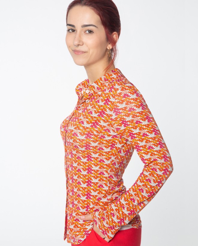 Camicia a maniche lunghe. Elastico. Stampa Arancione