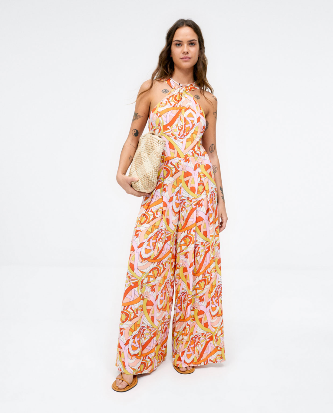 Wide leg jumpsuit. Halter neck. Orange Color Orange Sizes XS